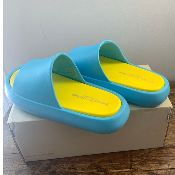 J/Slides SQUISH Turquoise/Yellow EVA size 10 - Picture 3 of 6